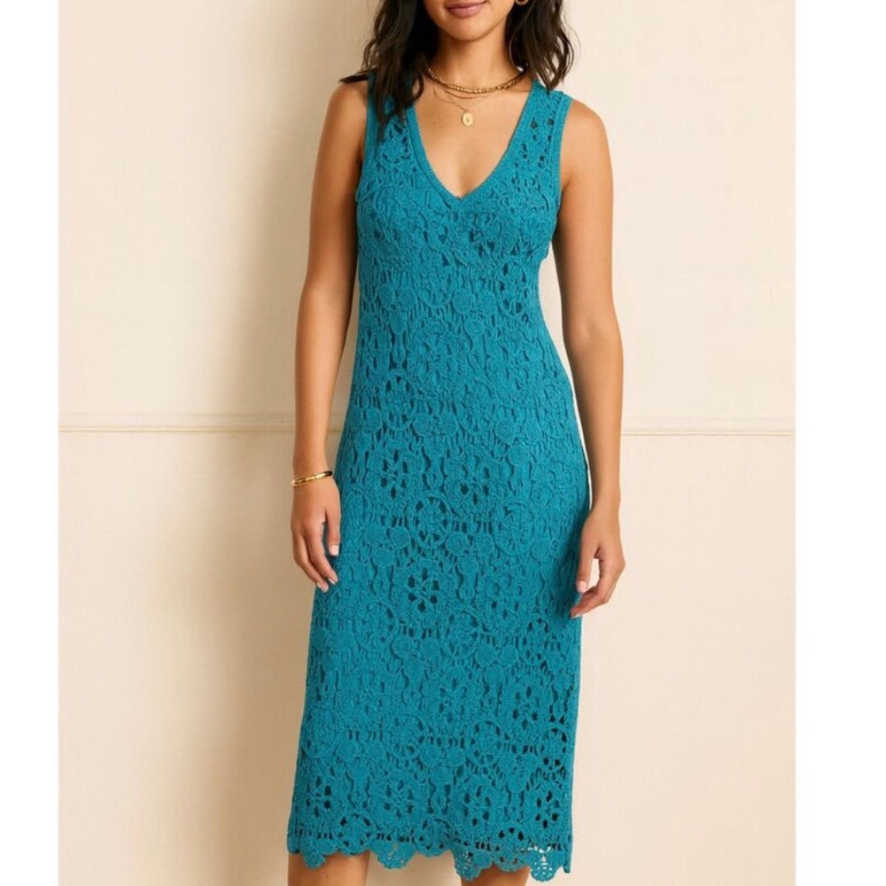 NEW House Harlow 1960 Blue Crochet Midi Dress NWT